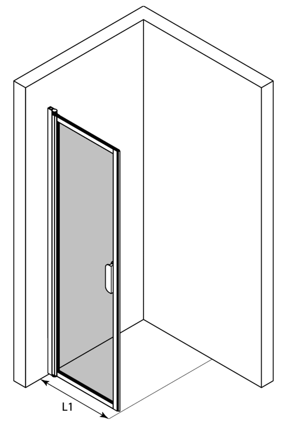 Hinged shower door Hietakari Bläk 732 New York – 3D drawing Hinged shower door Hietakari Bläk 732 New York – 3