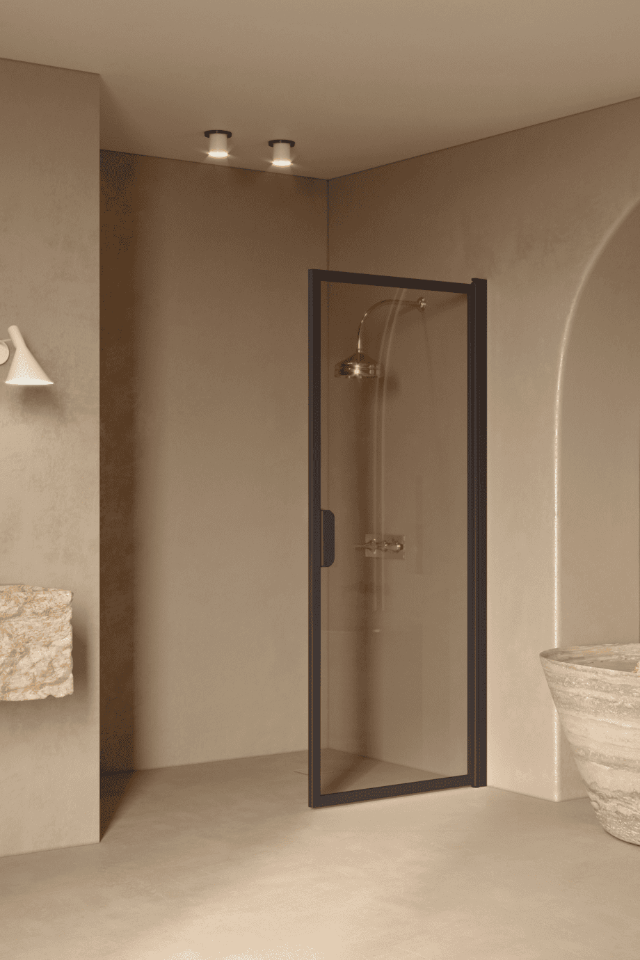 Hinged shower door Hietakari Bläk 732 New York, Cocoa frame, bronze tinted glass Hinged shower door Hietakari Bläk 732 New York, Cocoa frame, bronze tinted glass