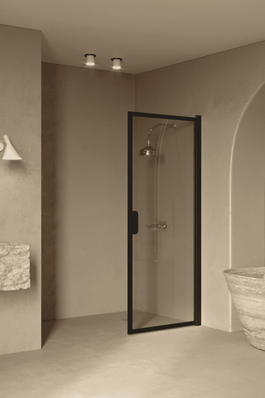 Hinged shower door Hietakari Bläk 732 New York, black frame, grey tinted glass Hinged shower door Hietakari Bläk 732 New York, black frame, grey tinted glass