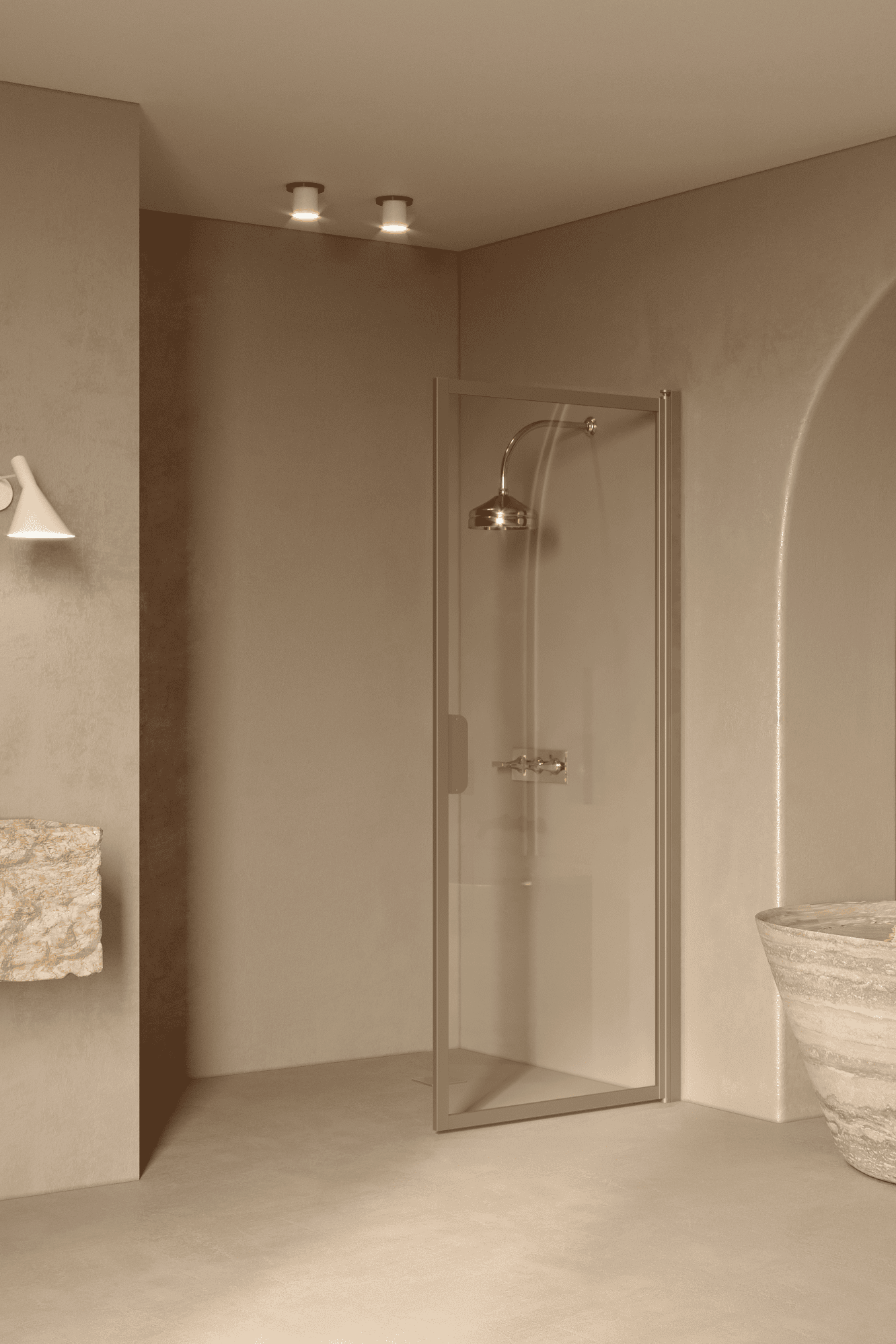 Hinged shower door Hietakari Bläk 732 New York, Sand frame, clear glass Hinged shower door Hietakari Bläk 732 New York, Sand frame, clear glass