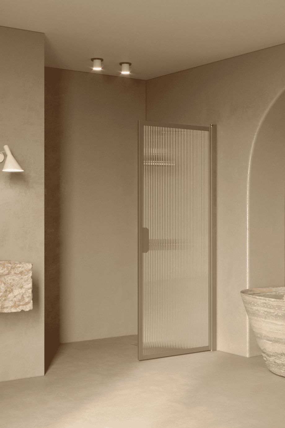 Hinged shower door Hietakari Bläk 732 New York, Sand frame, reeded glass Hinged shower door Hietakari Bläk 732 New York, Sand frame, reeded glass