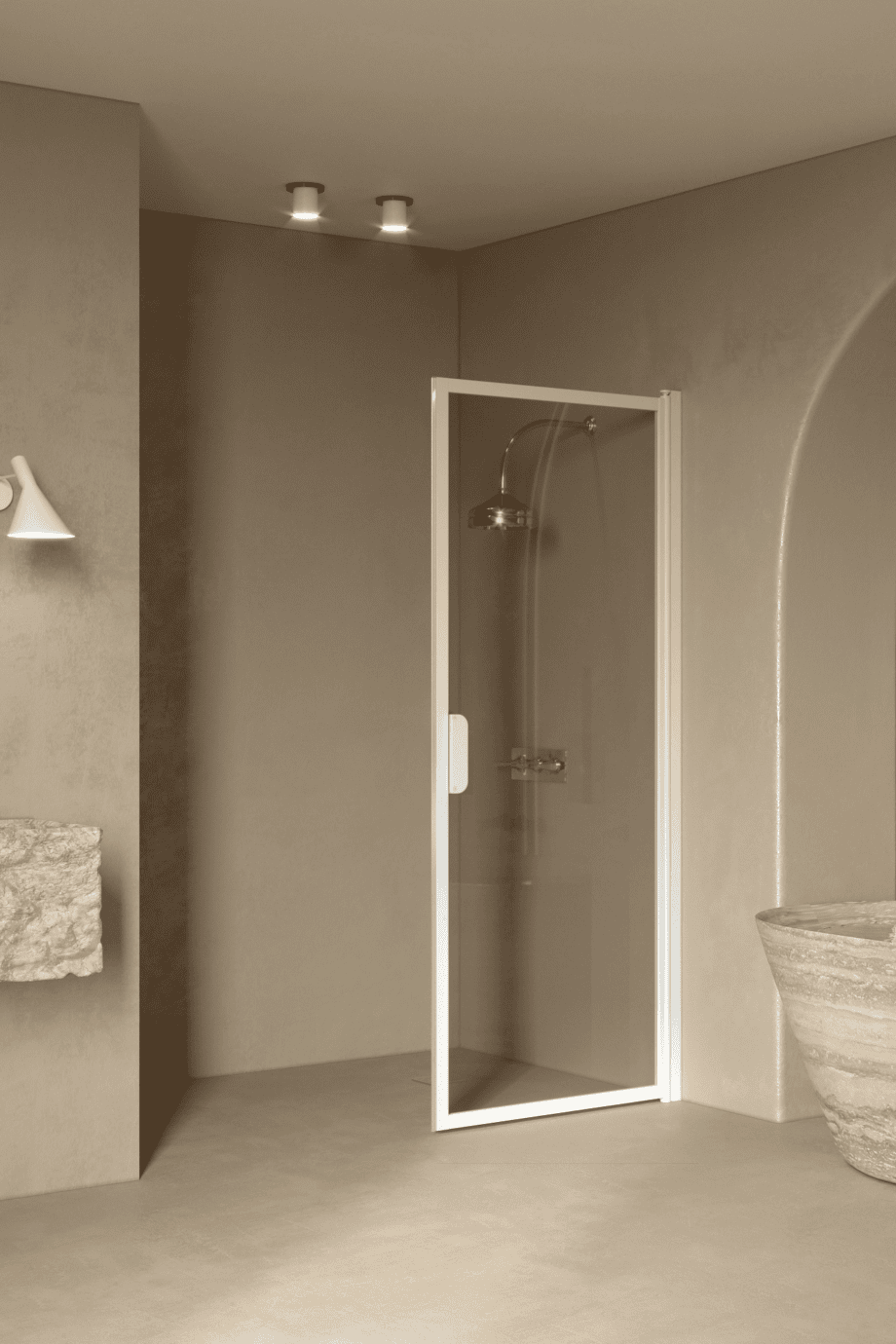 Hinged shower door Hietakari Bläk 732 New York, white frame, grey tinted glass Hinged shower door Hietakari Bläk 732 New York, white frame, grey tinted glass