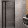 Hinged shower screen with fixed part Hietakari Bläk 733 New York, black frame, grey tinted glass Hinged shower screen with fixed part Hietakari Bläk 733 New York, black frame, grey tinted glass