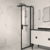 Hinged shower screen with fixed part Hietakari Bläk 733 New York, black frame, reeded glass Hinged shower screen with fixed part Hietakari Bläk 733 New York, black frame, reeded glass
