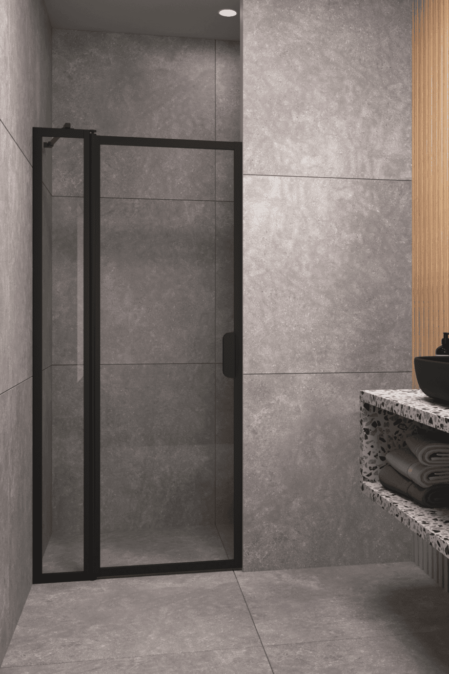 Hinged shower screen with fixed part Hietakari Bläk 733 New York, white frame, clear glass Hinged shower screen with fixed part Hietakari Bläk 733 New York