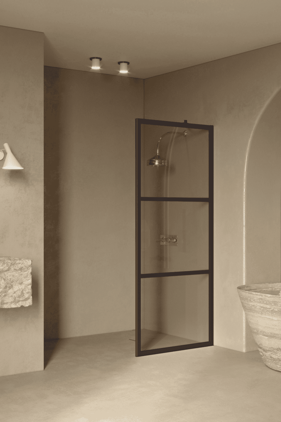 Fixed shower screen Hietakari Bläk 734 Tokyo, Cocoa frame, bronze tinted glass Fixed shower screen Hietakari Bläk 734 Tokyo, Cocoa frame, bronze tinted glass