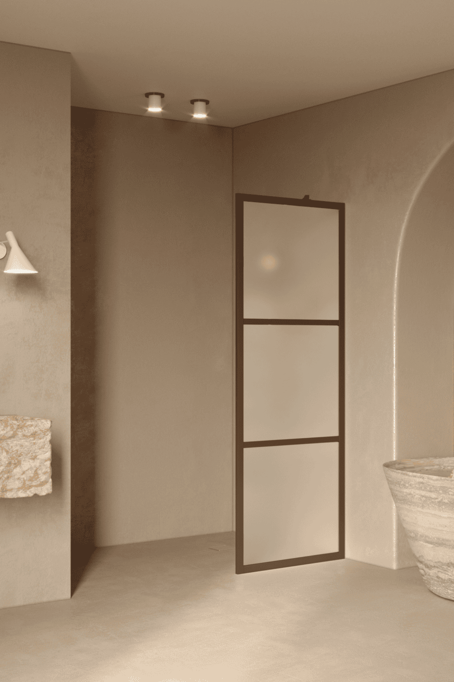 Fixed shower screen Hietakari Bläk 734 Tokyo, Mocha frame, satin frosted glass Fixed shower screen Hietakari Bläk 734 Tokyo, Mocha frame, satin frosted glass