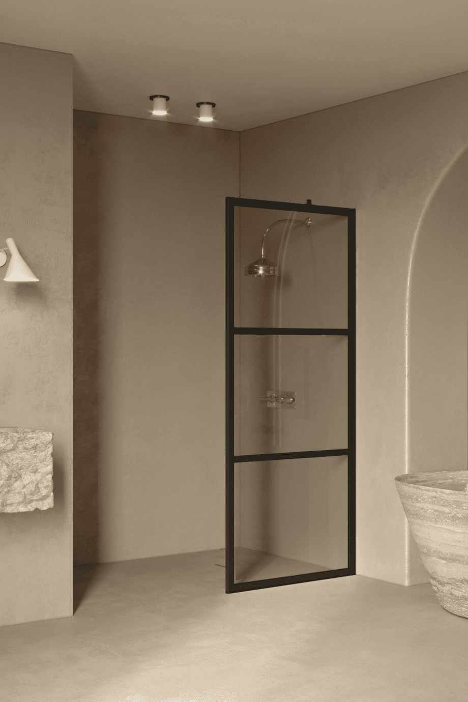 Fixed shower screen Hietakari Bläk 734 Tokyo, black frame, grey tinted glass Fixed shower screen Hietakari Bläk 734 Tokyo, black frame, grey tinted glass