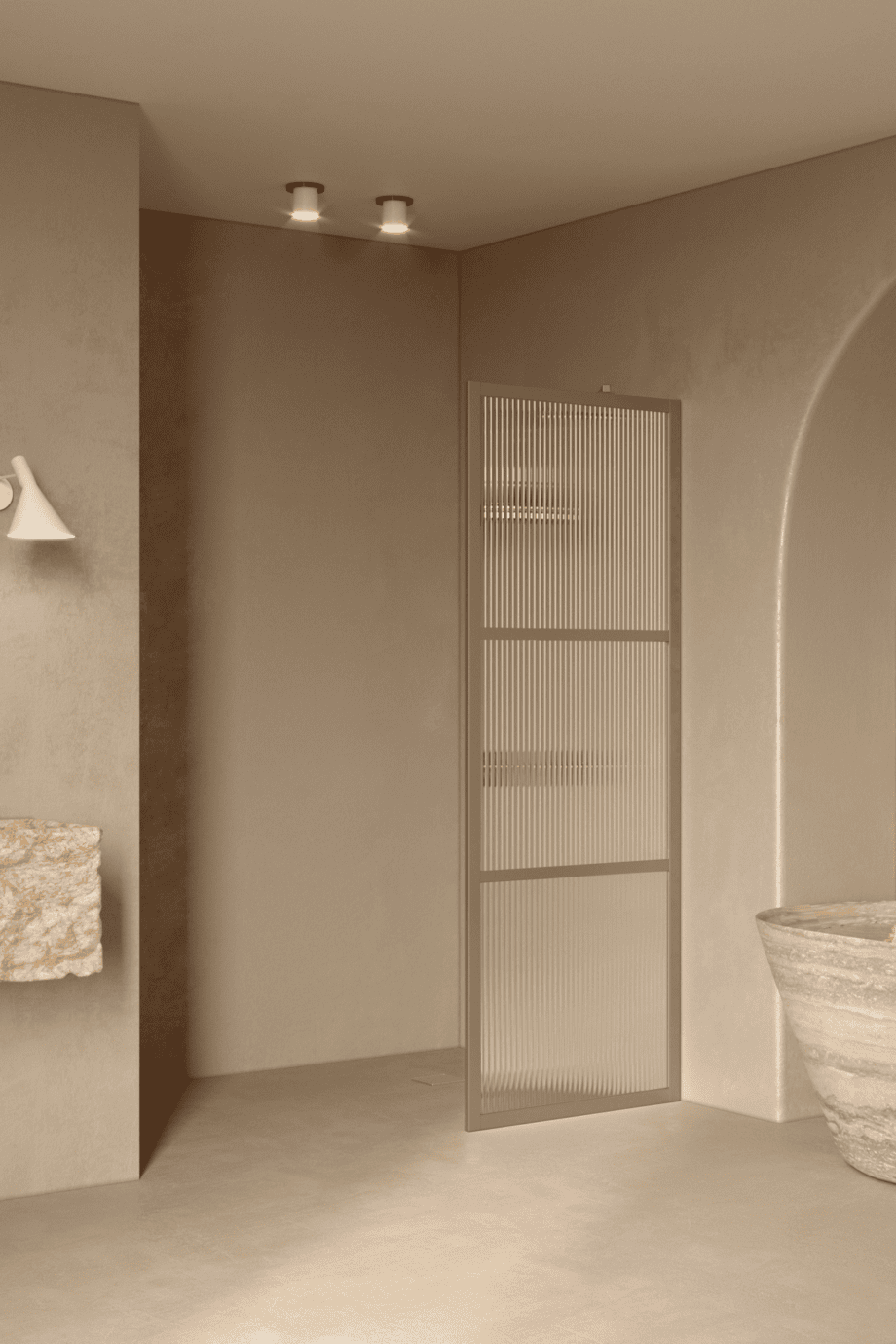 Fixed shower screen Hietakari Bläk 734 Tokyo, Sand frame, reeded glass Fixed shower screen Hietakari Bläk 734 Tokyo, Sand frame, reeded glass