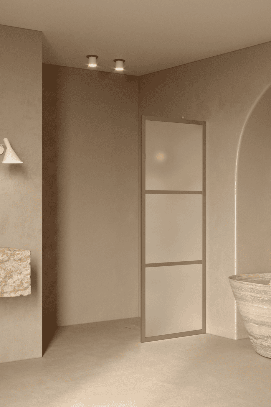 Fixed shower screen Hietakari Bläk 734 Tokyo, Sand frame, satin frosted glass Fixed shower screen Hietakari Bläk 734 Tokyo, Sand frame, satin frosted glass