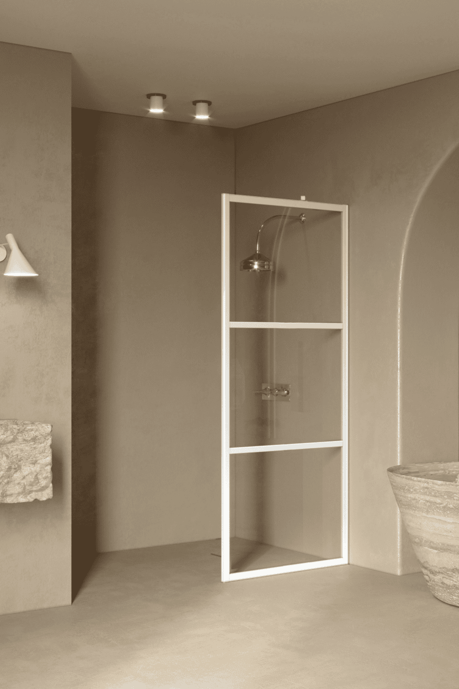 Fixed shower screen Hietakari Bläk 734 Tokyo, white frame, clear glass Fixed shower screen Hietakari Bläk 734 Tokyo
