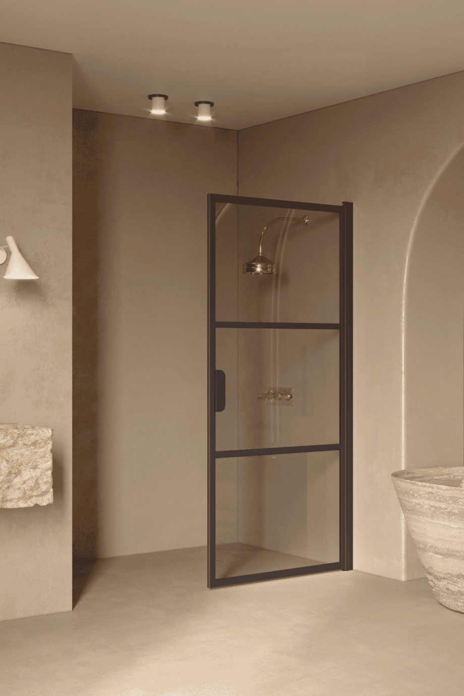 Hinged shower door Hietakari Bläk 735 Tokyo, Cocoa frame, grey tinted glass Hinged shower door Hietakari Bläk 735 Tokyo, Cocoa frame, grey tinted glass
