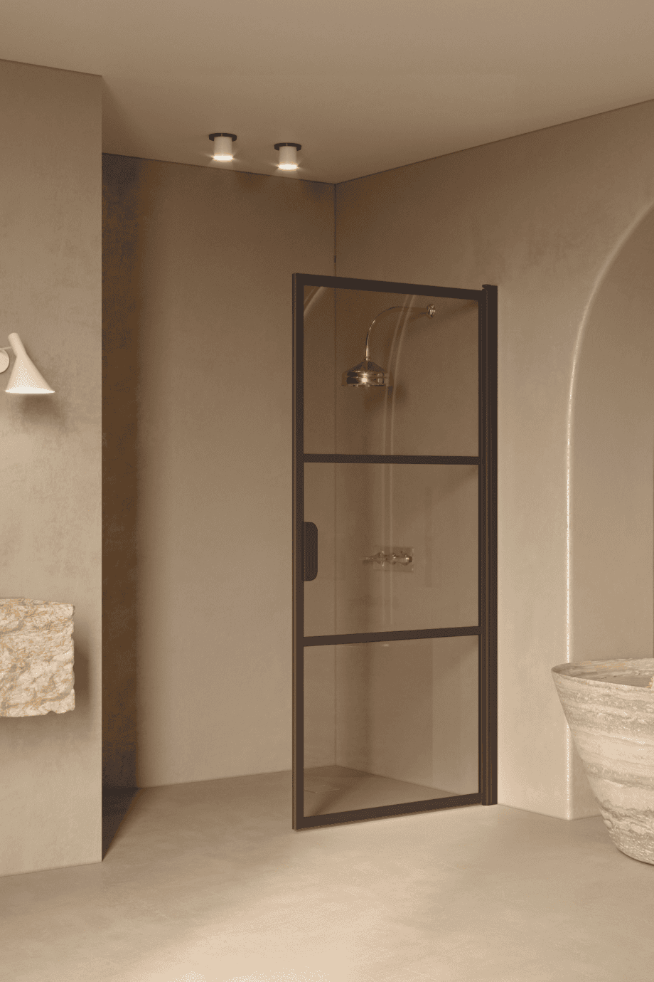 Hinged shower door Hietakari Bläk 735 Tokyo, Cocoa frame, bronze tinted glass Hinged shower door Hietakari Bläk 735 Tokyo, Cocoa frame, bronze tinted glass