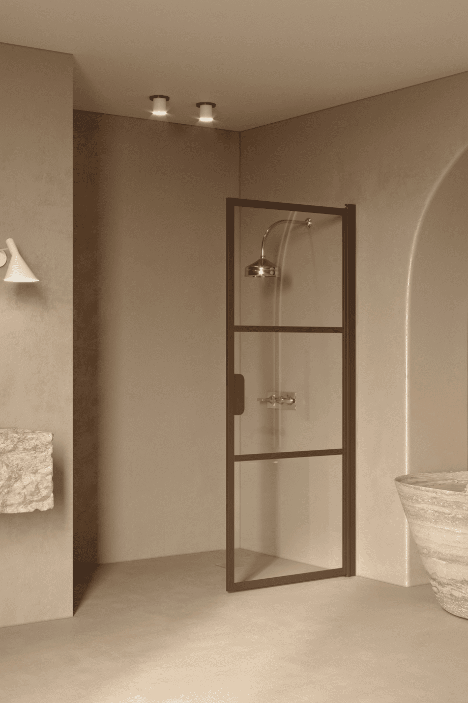 Hinged shower door Hietakari Bläk 735 Tokyo, Mocha frame, clear glass Hinged shower door Hietakari Bläk 735 Tokyo, Mocha frame, clear glass