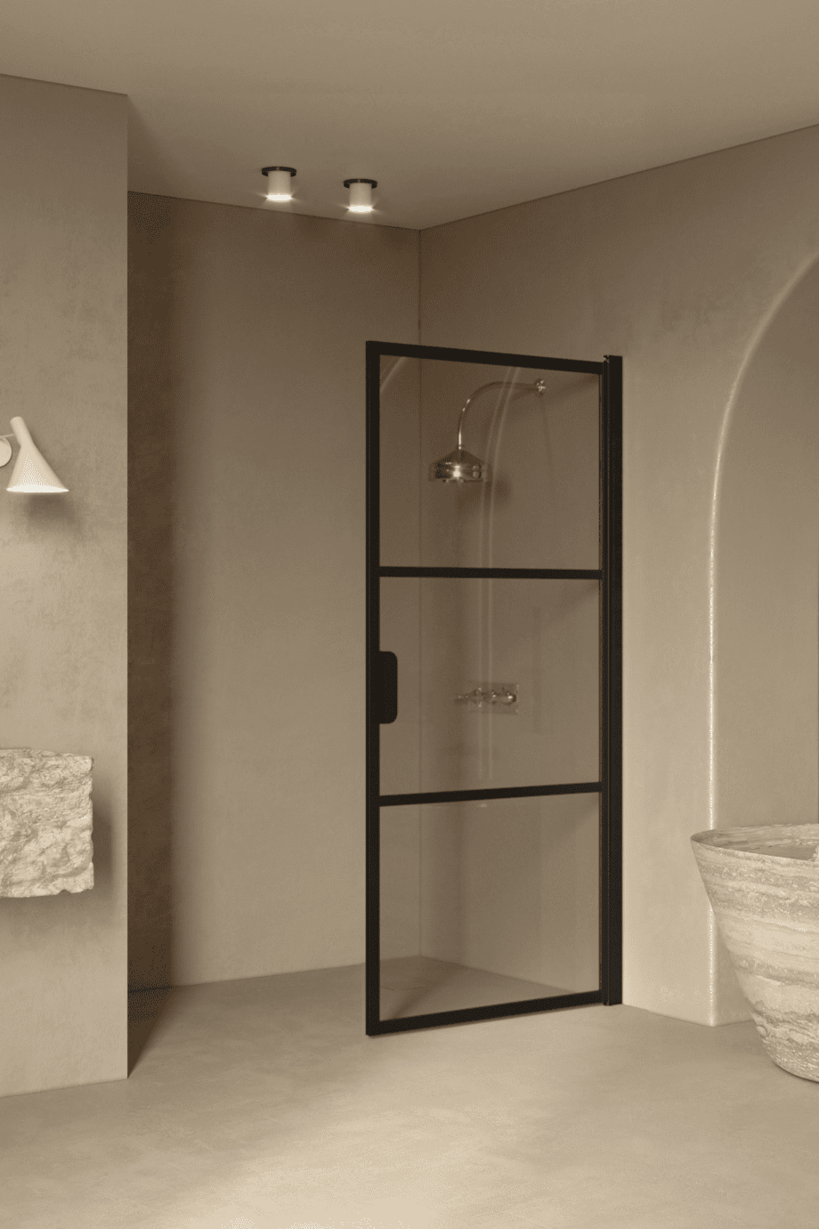 Hinged shower door Hietakari Bläk 735 Tokyo, black frame, grey tinted glass Hinged shower door Hietakari Bläk 735 Tokyo, black frame, grey tinted glass