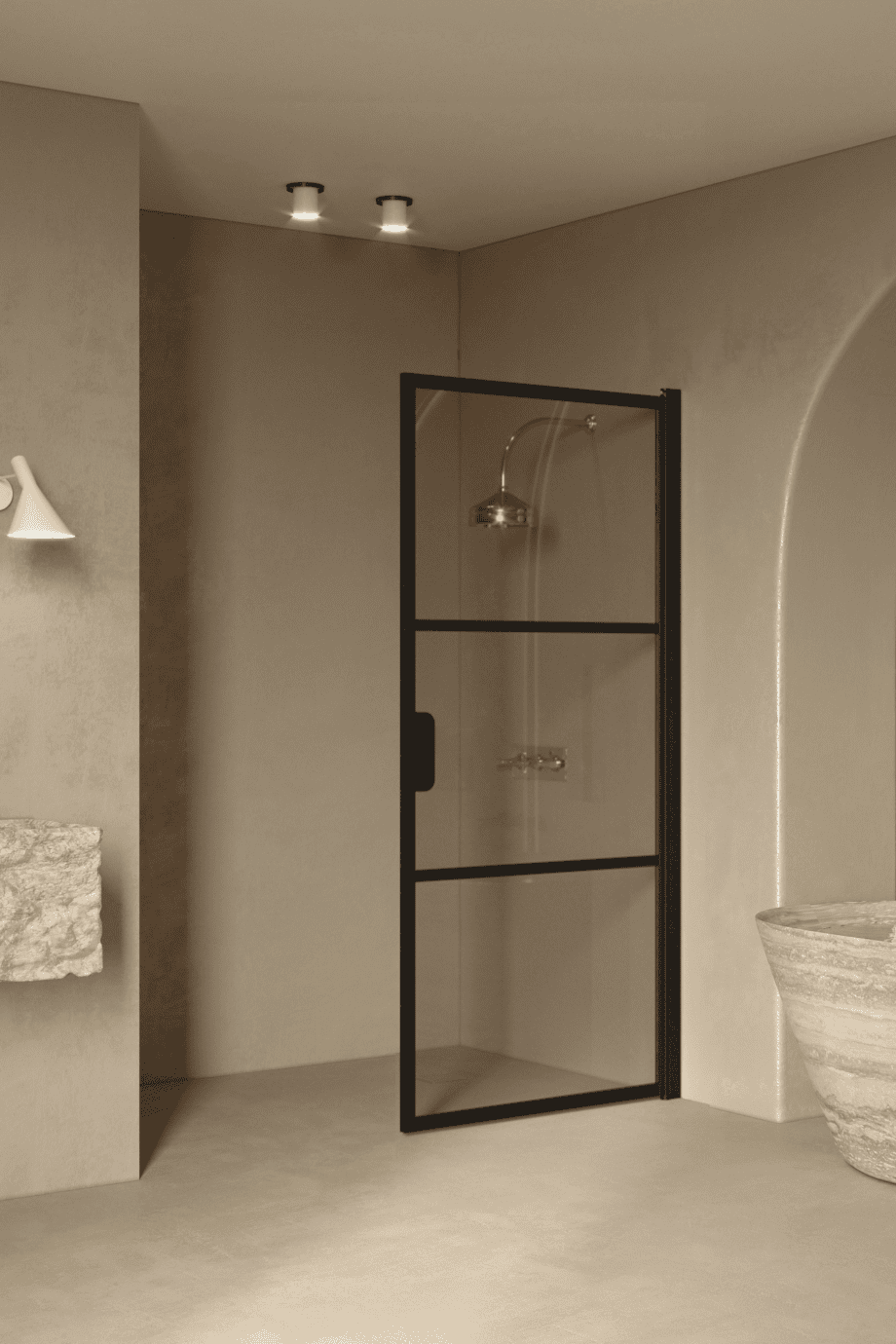 Hinged shower door Hietakari Bläk 735 Tokyo, black frame, bronze tinted glass Hinged shower door Hietakari Bläk 735 Tokyo, black frame, bronze tinted glass