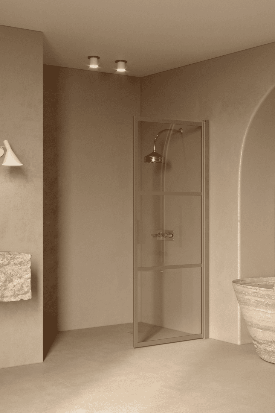 Hinged shower door Hietakari Bläk 735 Tokyo, Sand frame, bronze tinted glass Hinged shower door Hietakari Bläk 735 Tokyo, Sand frame, bronze tinted glass