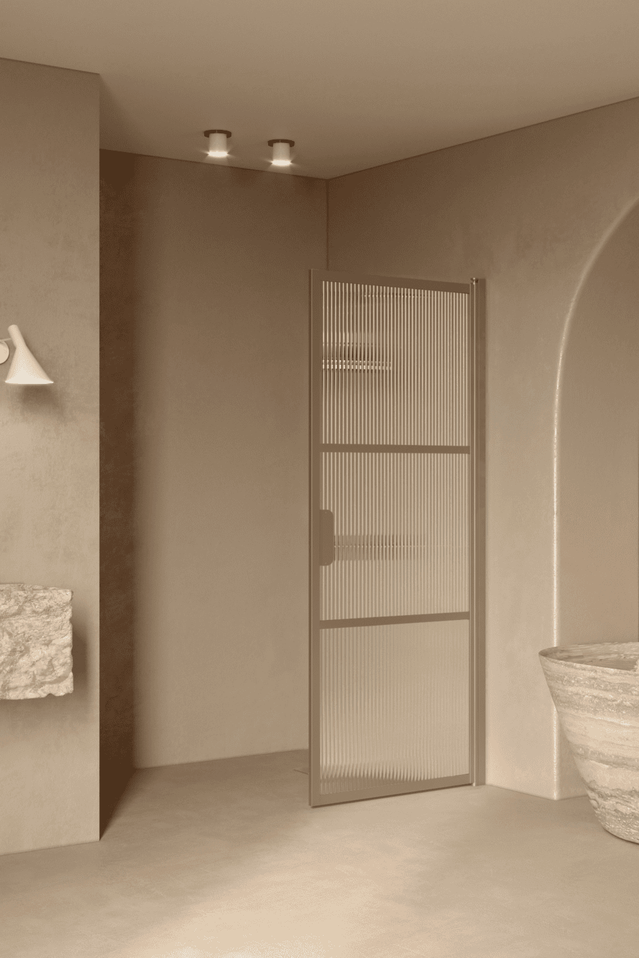 Hinged shower door Hietakari Bläk 735 Tokyo, Sand frame, reeded glass Hinged shower door Hietakari Bläk 735 Tokyo, Sand frame, reeded glass