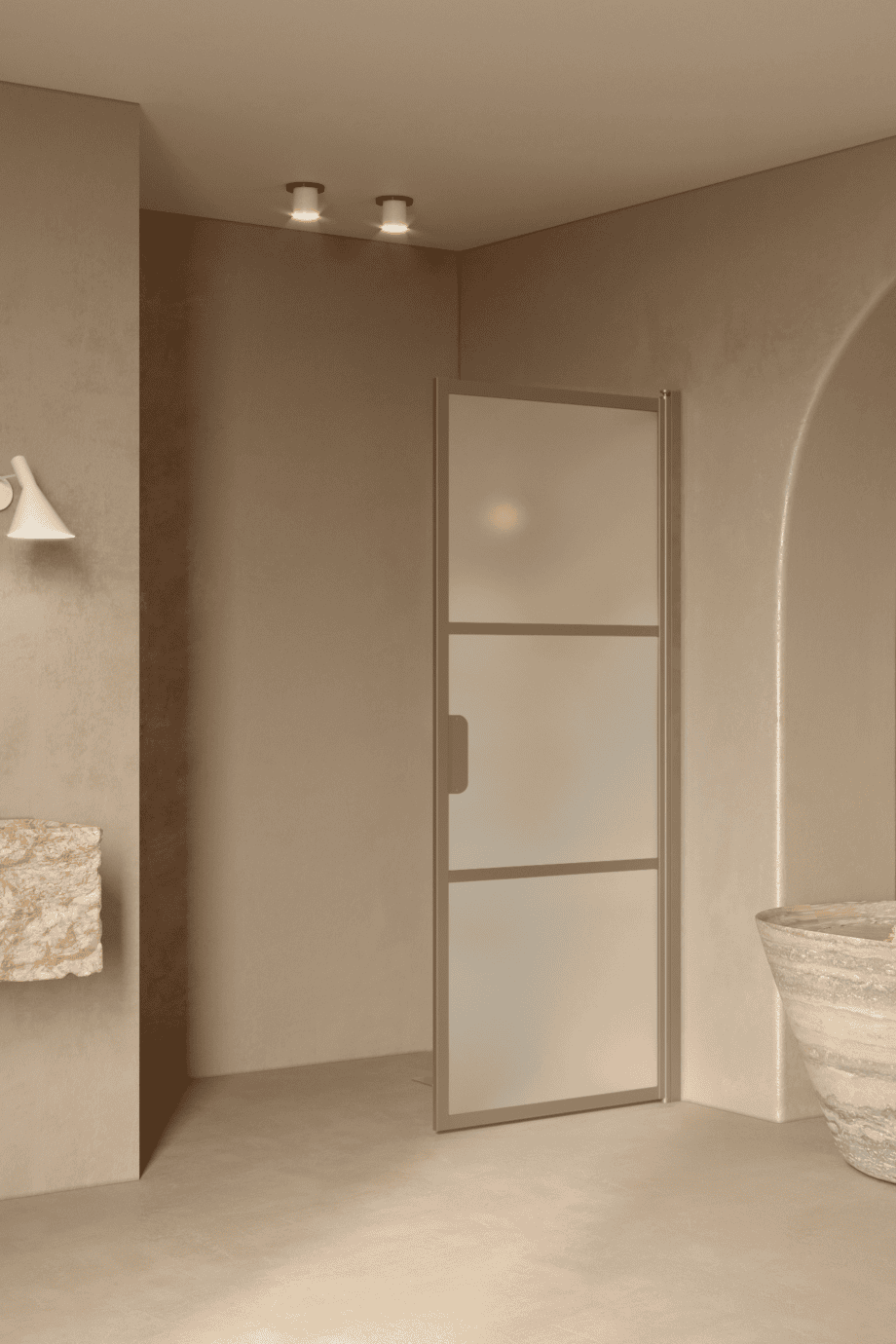 Hinged shower door Hietakari Bläk 735 Tokyo, Sand frame, satin frosted glass Hinged shower door Hietakari Bläk 735 Tokyo, Sand frame, satin frosted glass