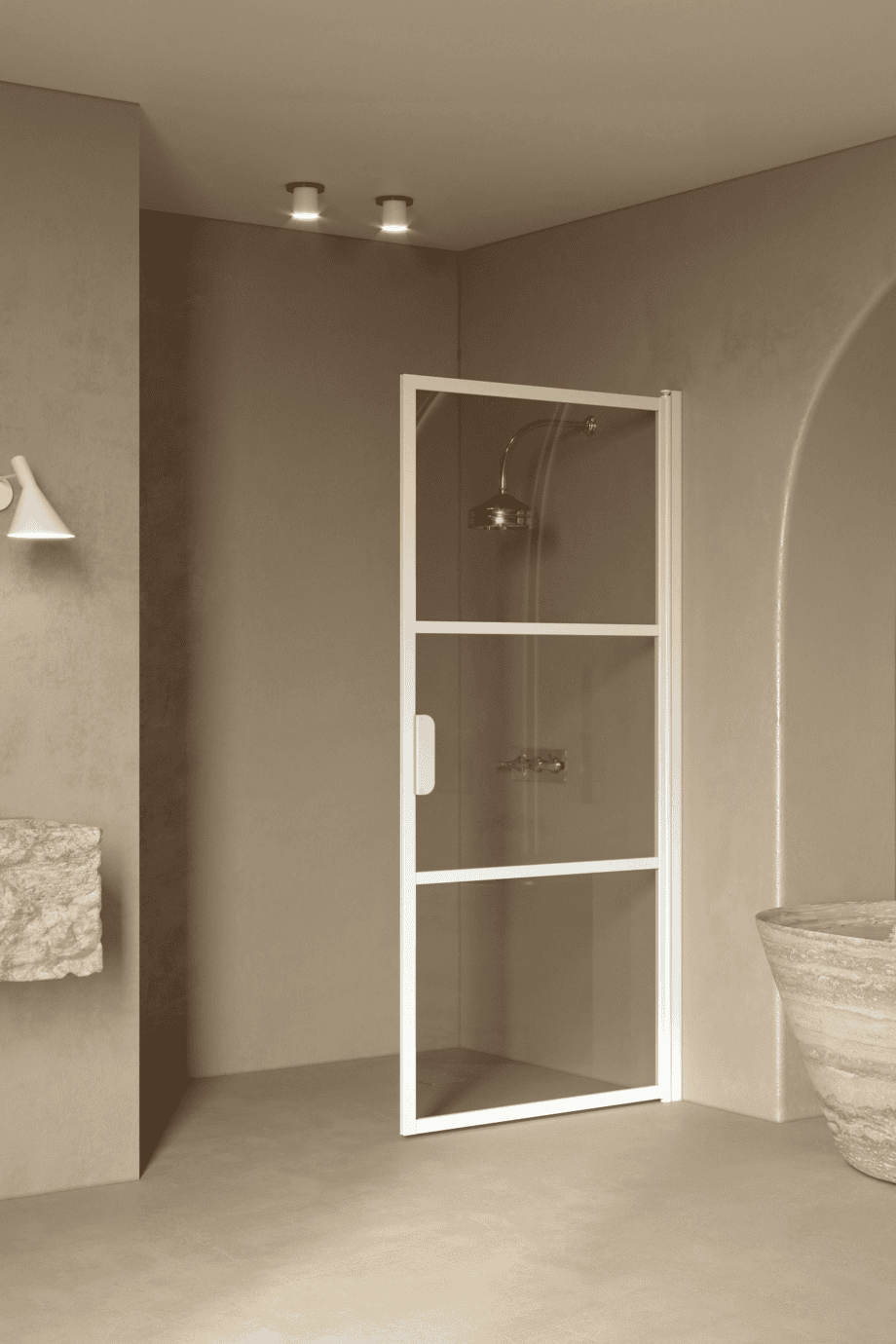 Hinged shower door Hietakari Bläk 735 Tokyo, white frame, bronze tinted glass Hinged shower door Hietakari Bläk 735 Tokyo, white frame, bronze tinted glass