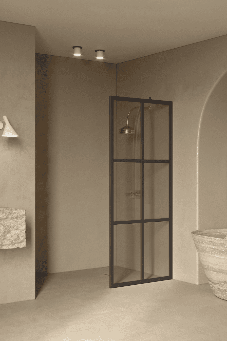 Fixed shower screen Hietakari Bläk 737 Paris, Cocoa frame, grey tinted glass Fixed shower screen Hietakari Bläk 737 Paris, Cocoa frame, grey tinted glass