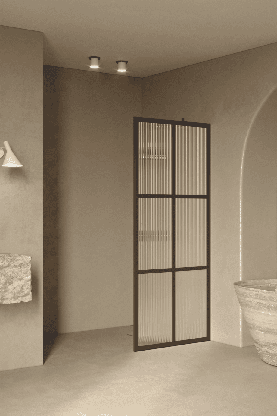 Fixed shower screen Hietakari Bläk 737 Paris, Cocoa frame, reeded glass Fixed shower screen Hietakari Bläk 737 Paris, Cocoa frame, reeded glass