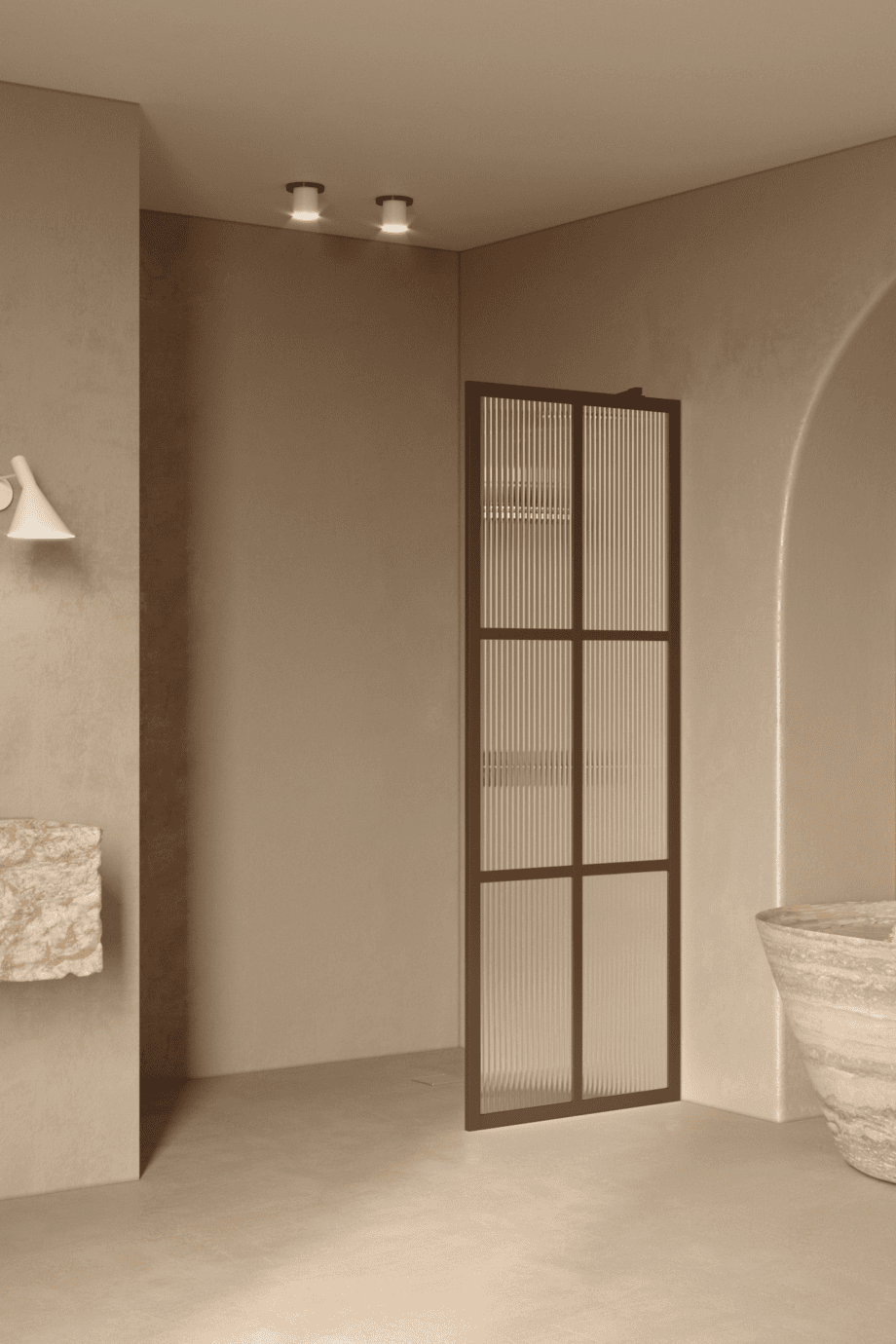 Fixed shower screen Hietakari Bläk 737 Paris, Mocha frame, reeded glass Fixed shower screen Hietakari Bläk 737 Paris, Mocha frame, reeded glass