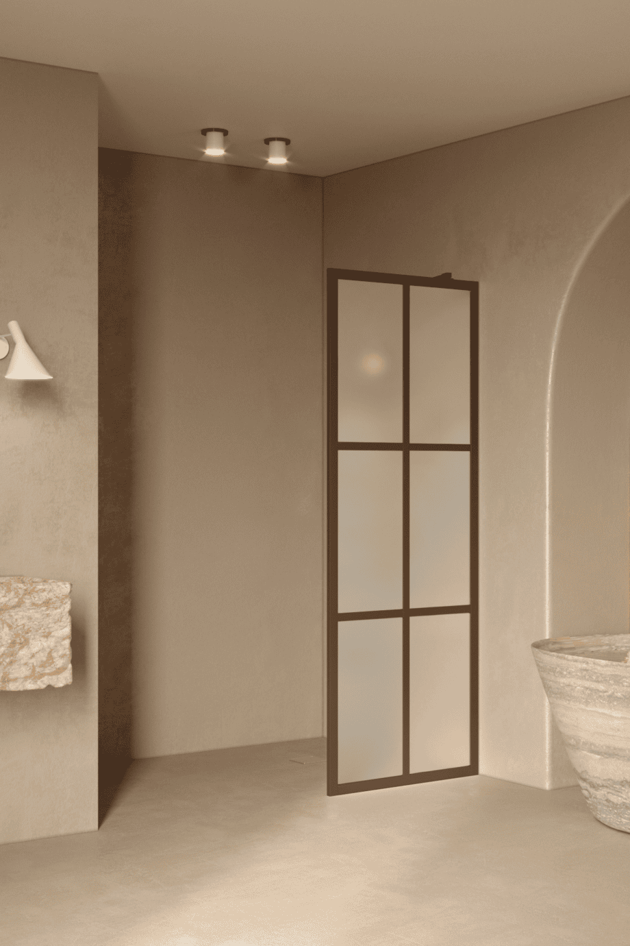 Fixed shower screen Hietakari Bläk 737 Paris, Mocha frame, satin frosted glass Fixed shower screen Hietakari Bläk 737 Paris, Mocha frame, satin frosted glass