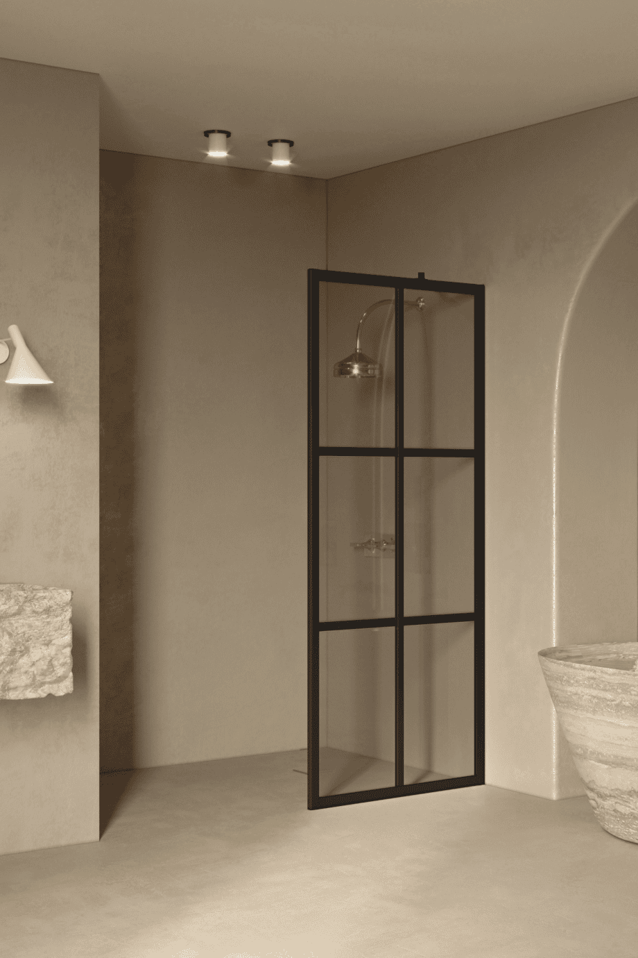 Fixed shower screen Hietakari Bläk 737 Paris, black frame, grey tinted glass Fixed shower screen Hietakari Bläk 737 Paris, black frame, grey tinted glass