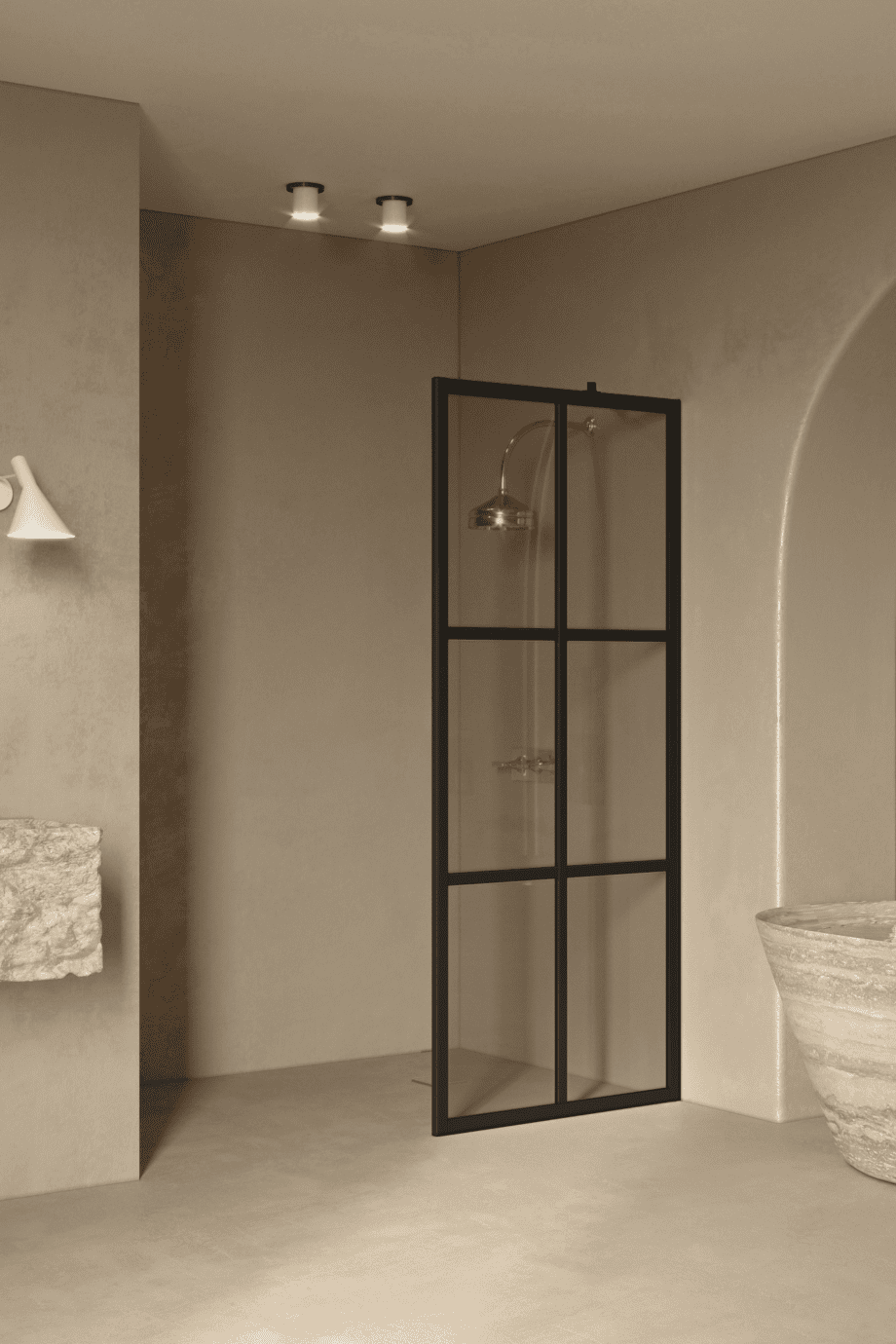 Fixed shower screen Hietakari Bläk 737 Paris, black frame, bronze tinted glass Fixed shower screen Hietakari Bläk 737 Paris, black frame, bronze tinted glass