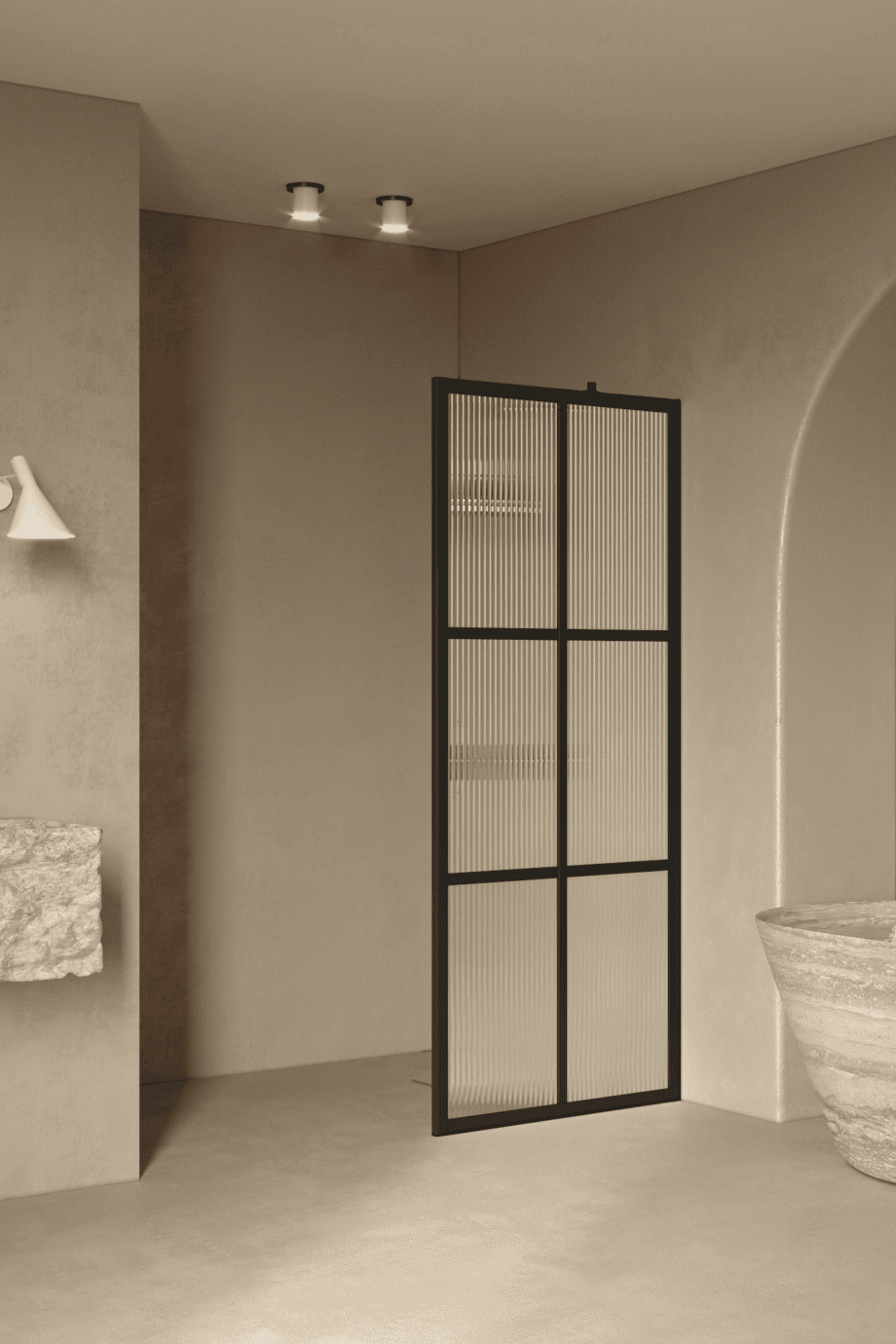 Fixed shower screen Hietakari Bläk 737 Paris, black frame, reeded glass Fixed shower screen Hietakari Bläk 737 Paris, black frame, reeded glass