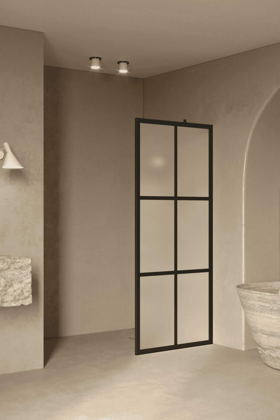 Fixed shower screen Hietakari Bläk 737 Paris, black frame, satin frosted glass Fixed shower screen Hietakari Bläk 737 Paris, black frame, satin frosted glass