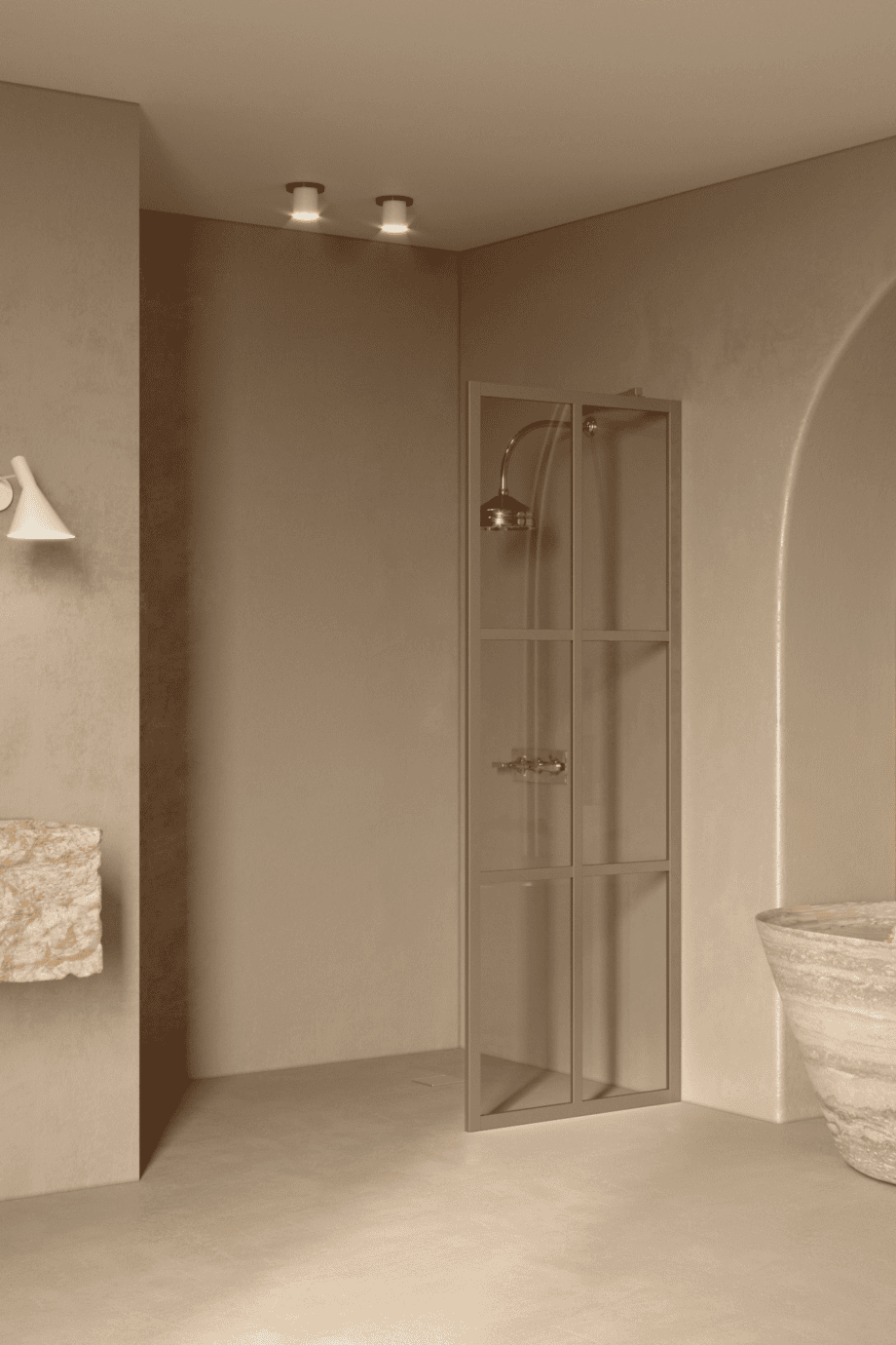 Fixed shower screen Hietakari Bläk 737 Paris, Sand frame, grey tinted glass Fixed shower screen Hietakari Bläk 737 Paris, Sand frame, grey tinted glass