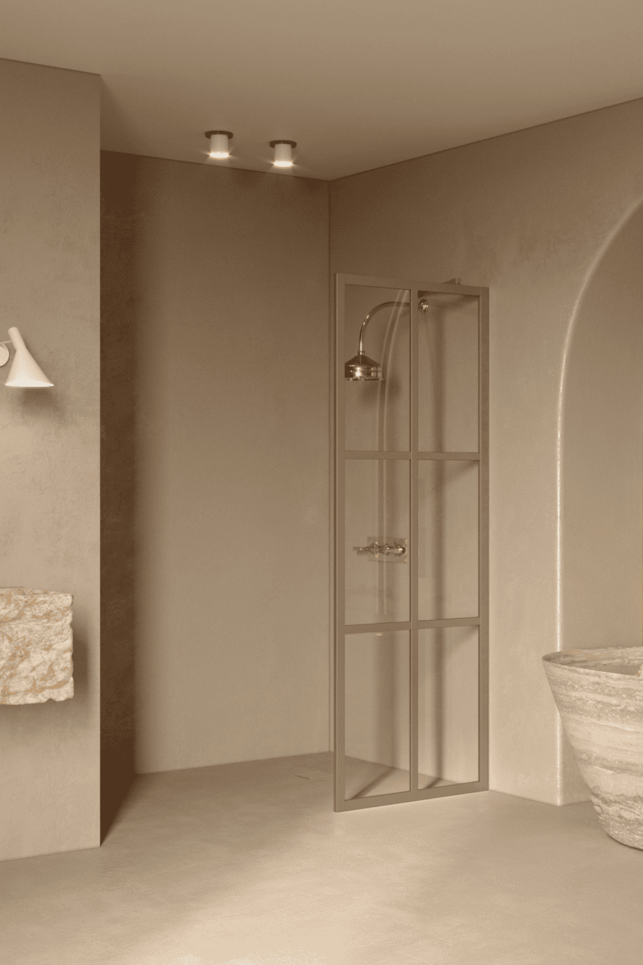 Fixed shower screen Hietakari Bläk 737 Paris, Sand frame, clear glass Fixed shower screen Hietakari Bläk 737 Paris, Sand frame, clear glass