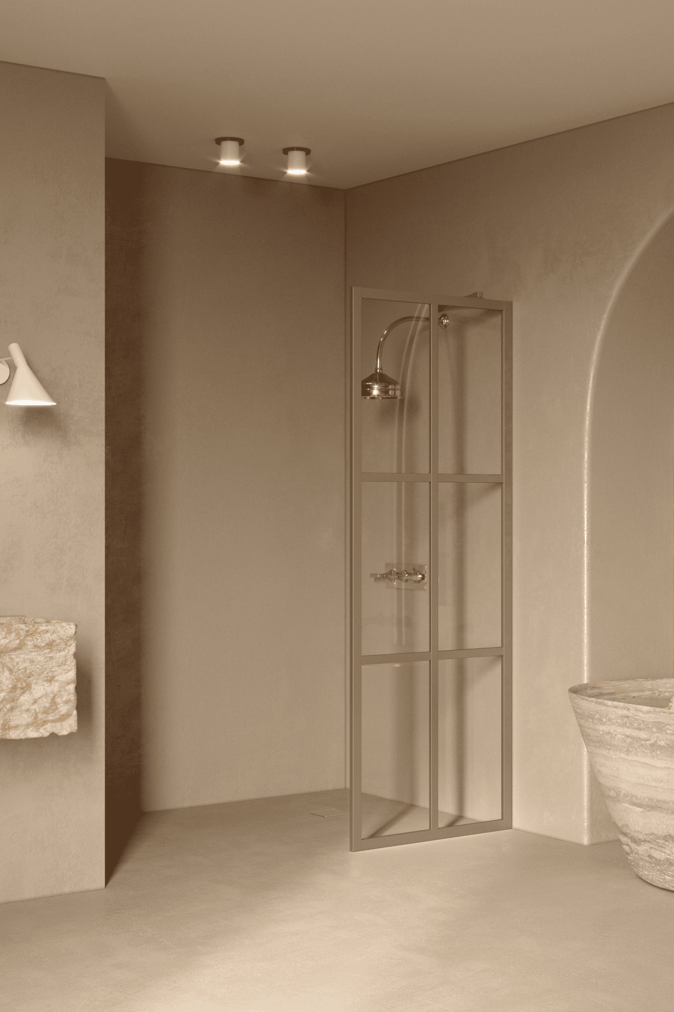 Fixed shower screen Hietakari Bläk 737 Paris, Sand frame, clear glass Fixed shower screen Hietakari Bläk 737 Paris, Sand frame, clear glass