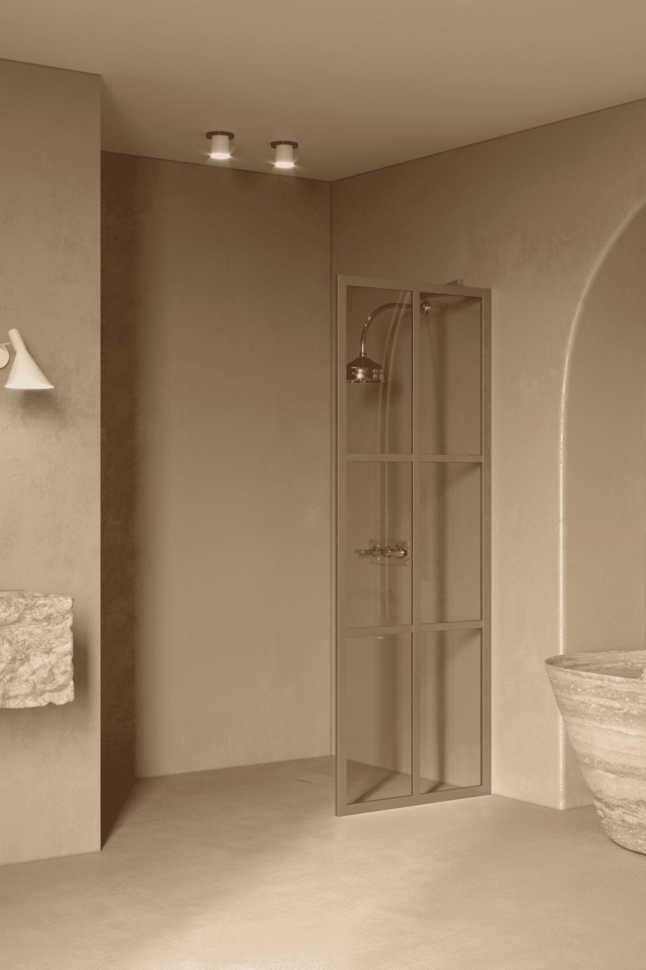 Fixed shower screen Hietakari Bläk 737 Paris, Sand frame, bronze tinted glass Fixed shower screen Hietakari Bläk 737 Paris, Sand frame, bronze tinted glass