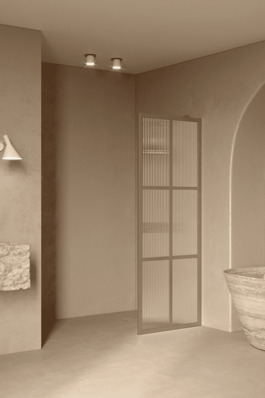 Fixed shower screen Hietakari Bläk 737 Paris, Sand frame, reeded glass Fixed shower screen Hietakari Bläk 737 Paris, Sand frame, reeded glass
