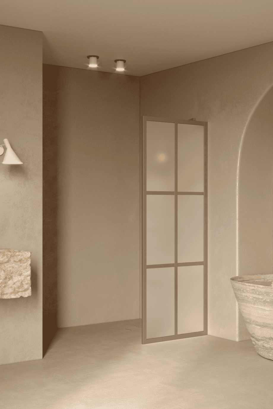 Fixed shower screen Hietakari Bläk 737 Paris, Sand frame, satin frosted glass Fixed shower screen Hietakari Bläk 737 Paris, Sand frame, satin frosted glass