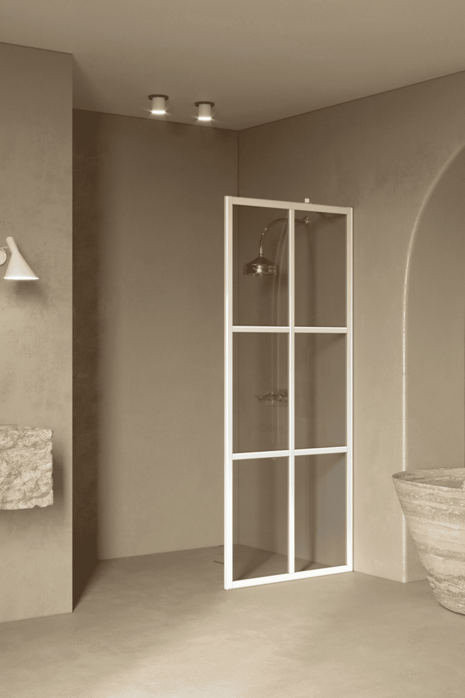 Fixed shower screen Hietakari Bläk 737 Paris, white frame, grey tinted glass Fixed shower screen Hietakari Bläk 737 Paris, white frame, grey tinted glass