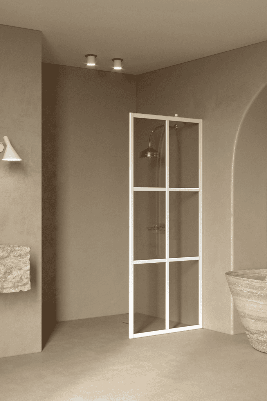 Fixed shower screen Hietakari Bläk 737 Paris, white frame, bronze tinted glass Fixed shower screen Hietakari Bläk 737 Paris, white frame, bronze tinted glass