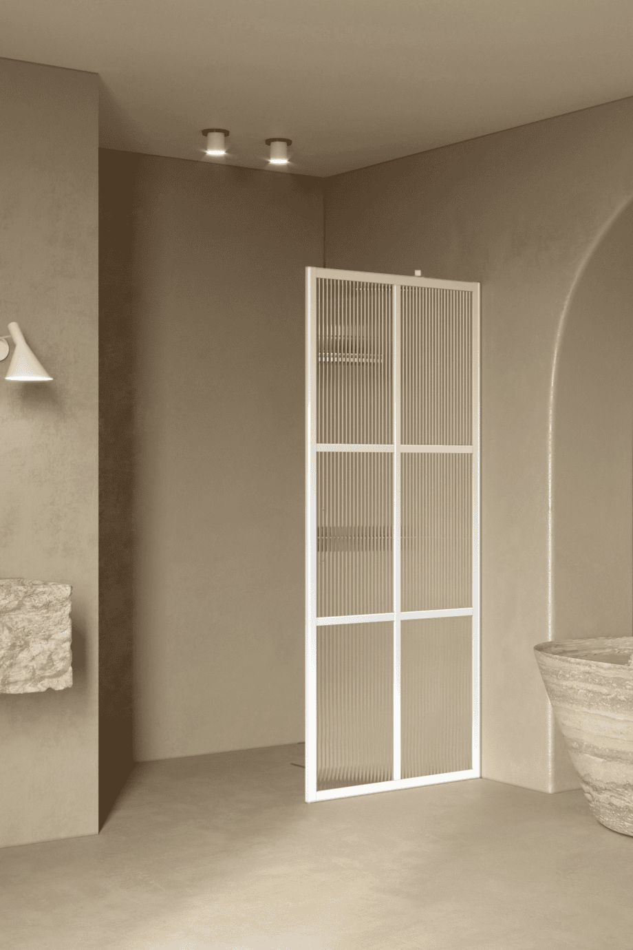 Fixed shower screen Hietakari Bläk 737 Paris, white frame, reeded glass Fixed shower screen Hietakari Bläk 737 Paris, white frame, reeded glass