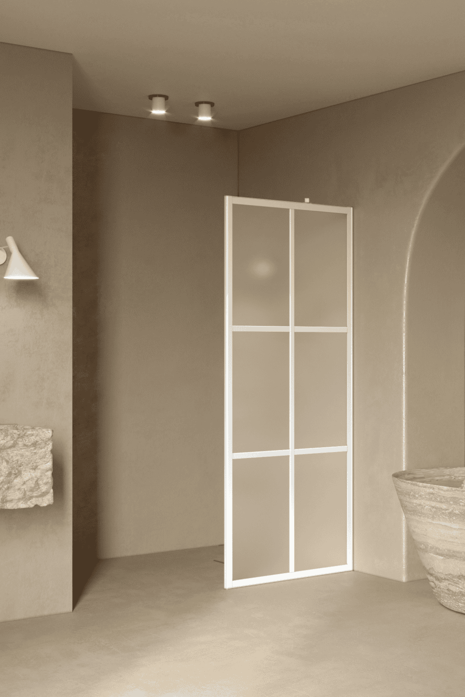 Fixed shower screen Hietakari Bläk 737 Paris, white frame, satin frosted glass Fixed shower screen Hietakari Bläk 737 Paris, white frame, satin frosted glass