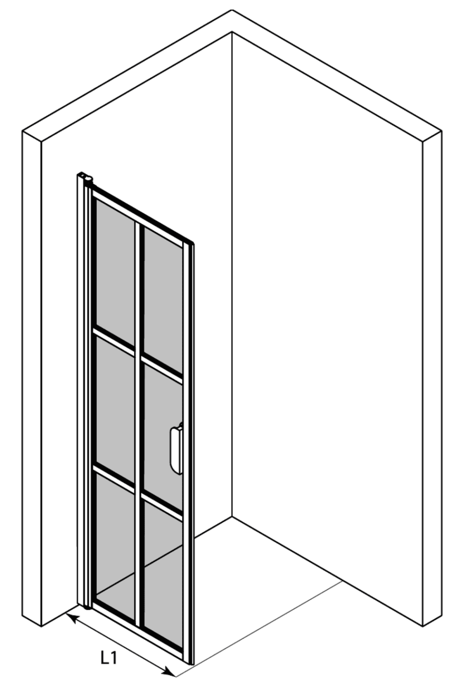 Hinged shower door Hietakari Bläk 738 Paris – 3D drawing Hinged shower door Hietakari Bläk 738 Paris – 3