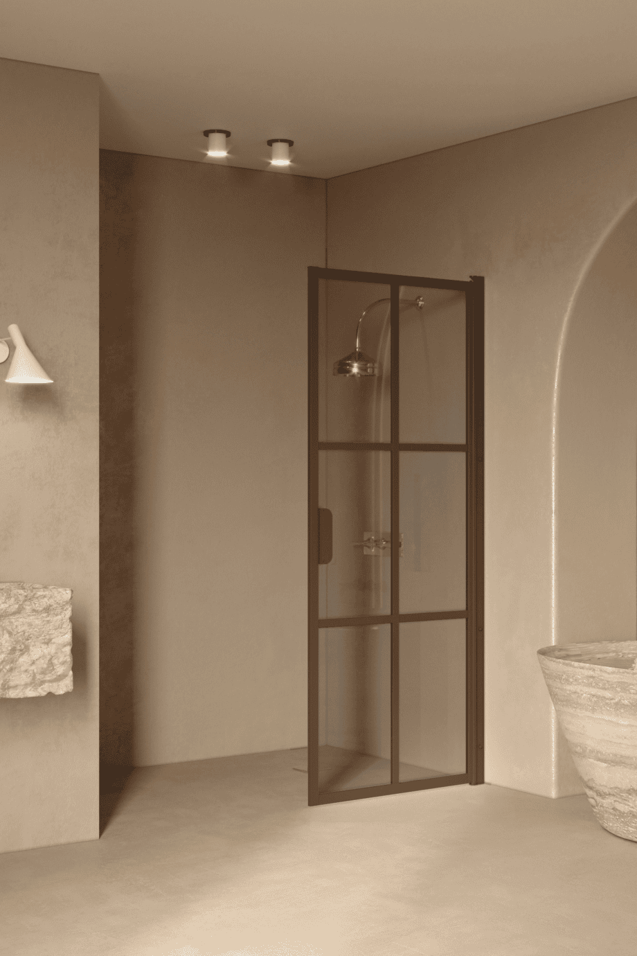 Hinged shower door Hietakari Bläk 738 Paris, Mocha frame, grey tinted glass Hinged shower door Hietakari Bläk 738 Paris, Mocha frame, grey tinted glass