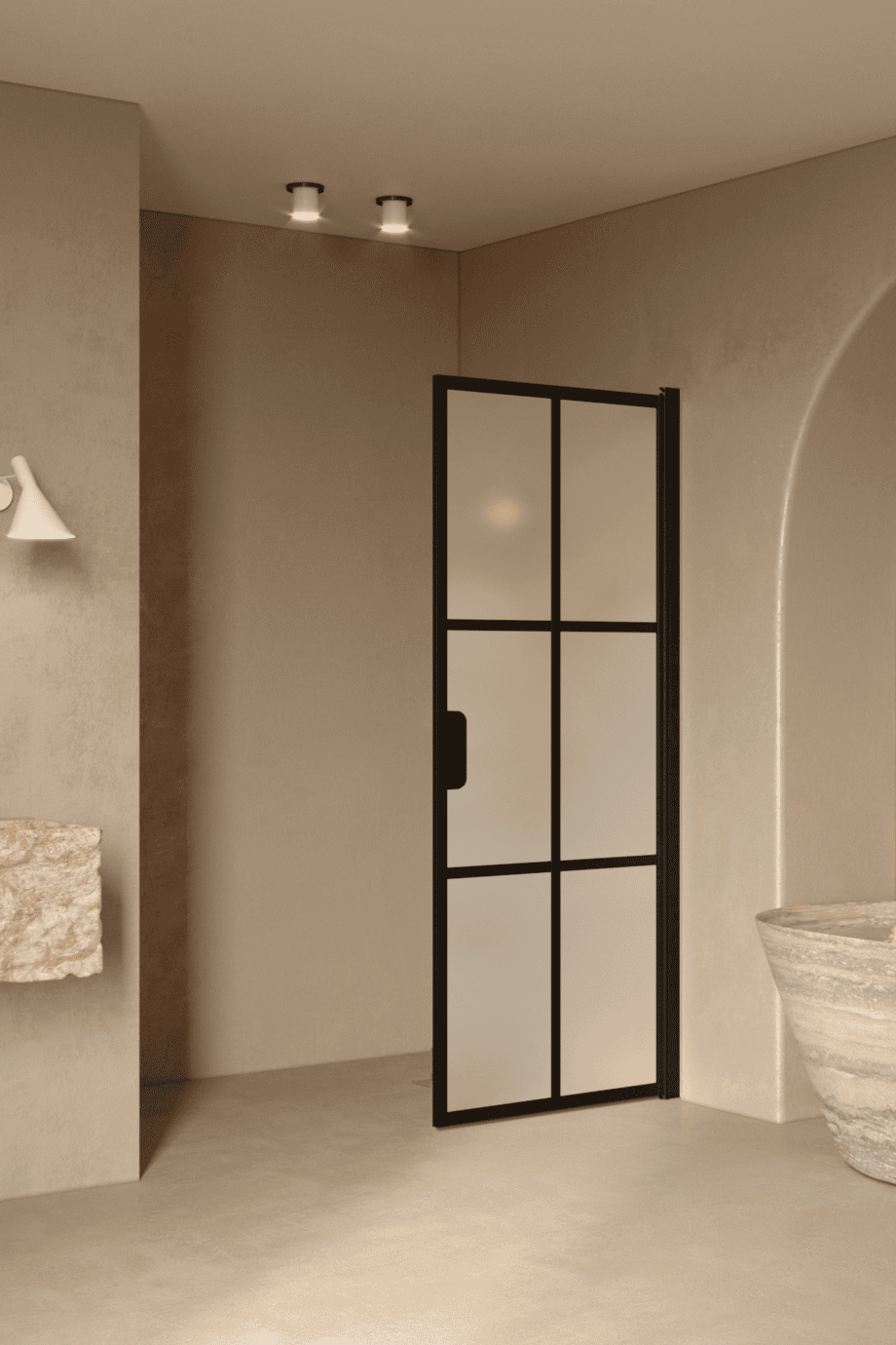Hinged shower door Hietakari Bläk 738 Paris, black frame, satin frosted glass Hinged shower door Hietakari Bläk 738 Paris, black frame, satin frosted glass