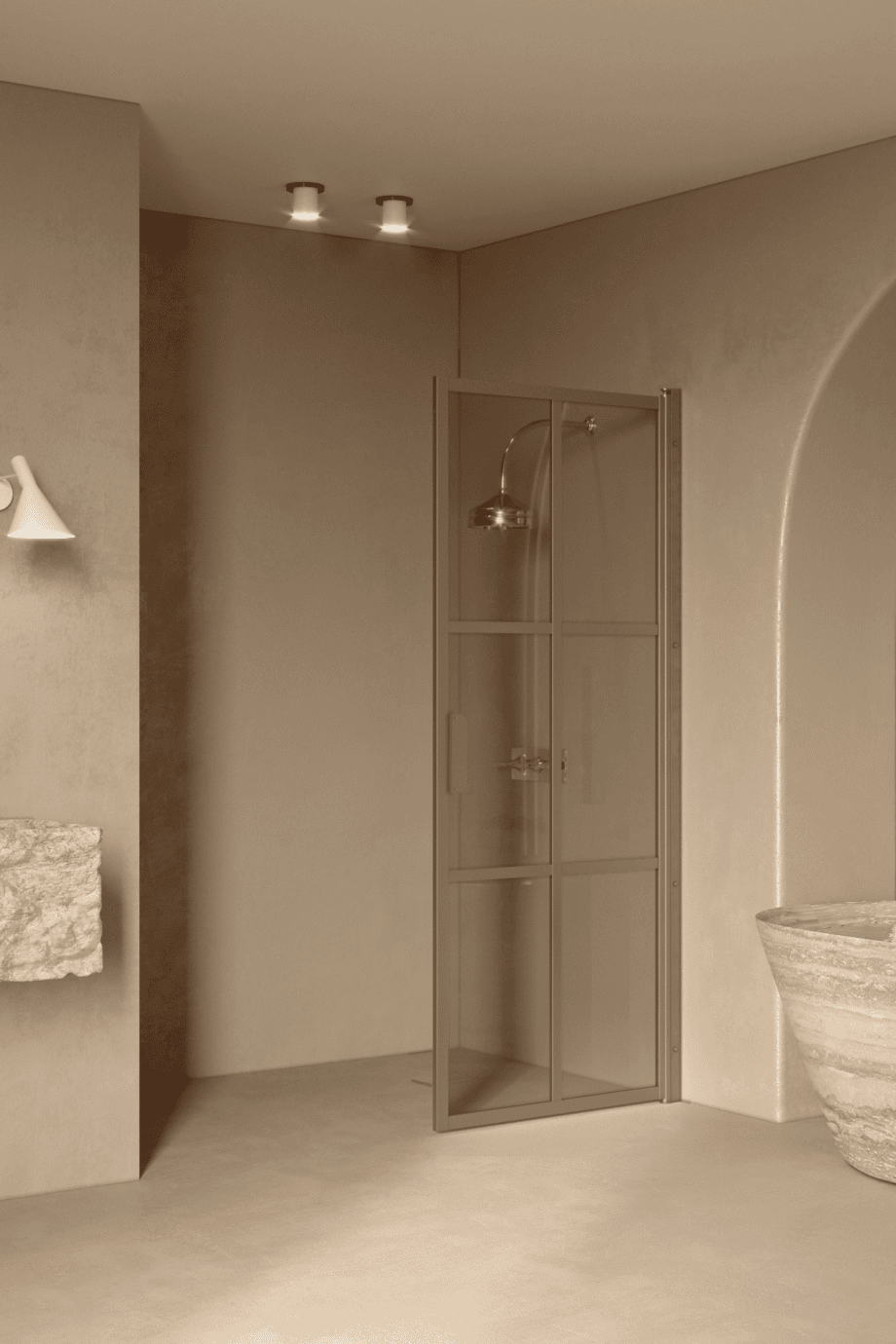 Hinged shower door Hietakari Bläk 738 Paris, Sand frame, grey tinted glass Hinged shower door Hietakari Bläk 738 Paris, Sand frame, grey tinted glass