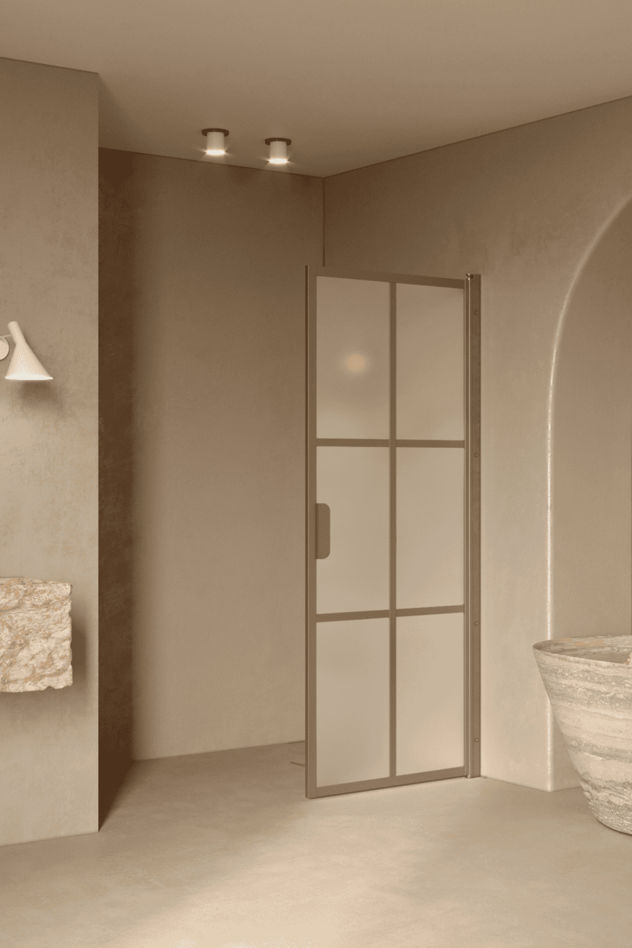 Hinged shower door Hietakari Bläk 738 Paris, Sand frame, satin frosted glass Hinged shower door Hietakari Bläk 738 Paris, Sand frame, satin frosted glass