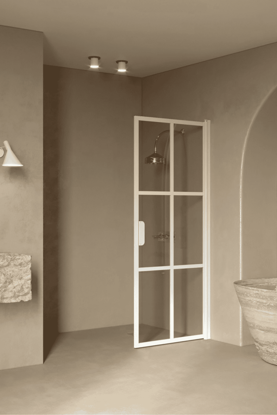 Hinged shower door Hietakari Bläk 738 Paris, white frame, grey tinted glass Hinged shower door Hietakari Bläk 738 Paris, white frame, grey tinted glass