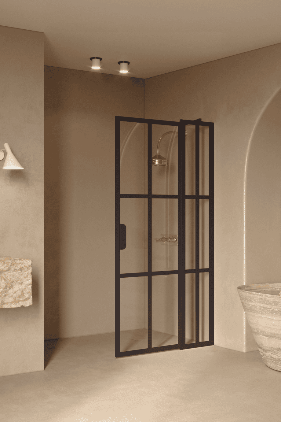 Hinged shower screen with fixed part Hietakari Bläk 739 Paris, Cocoa frame, satin frosted glass Hinged shower screen with fixed part Hietakari Bläk 739 Paris, Cocoa frame, satin frosted glass