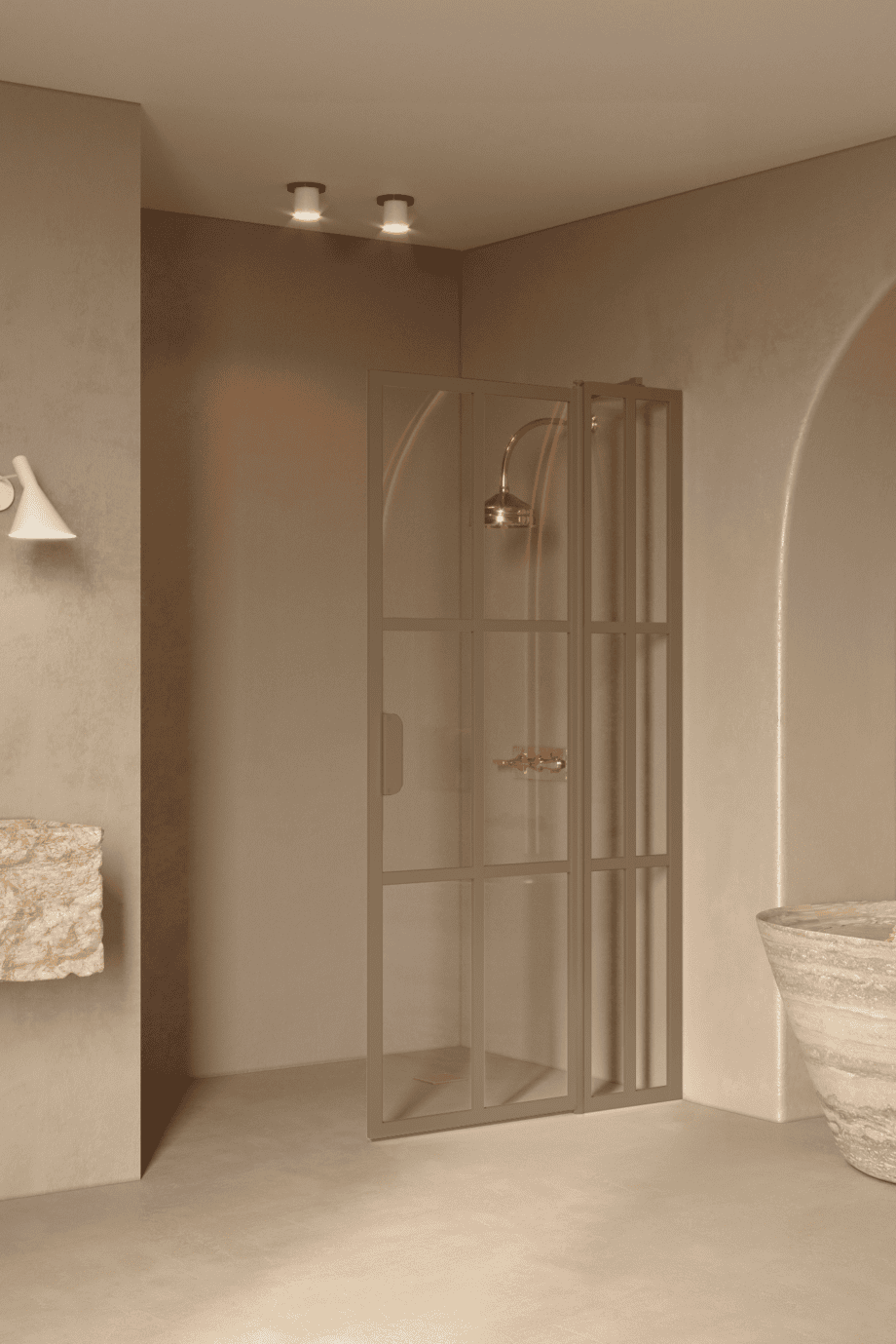 Hinged shower screen with fixed part Hietakari Bläk 739 Paris, Sand frame, clear glass Hinged shower screen with fixed part Hietakari Bläk 739 Paris – 5